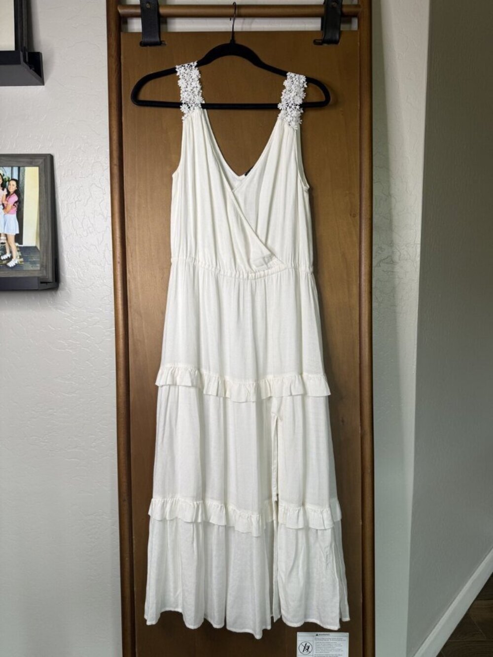 PAIGE Riviera White Floral Lace-Strap Tiered Dress Size L